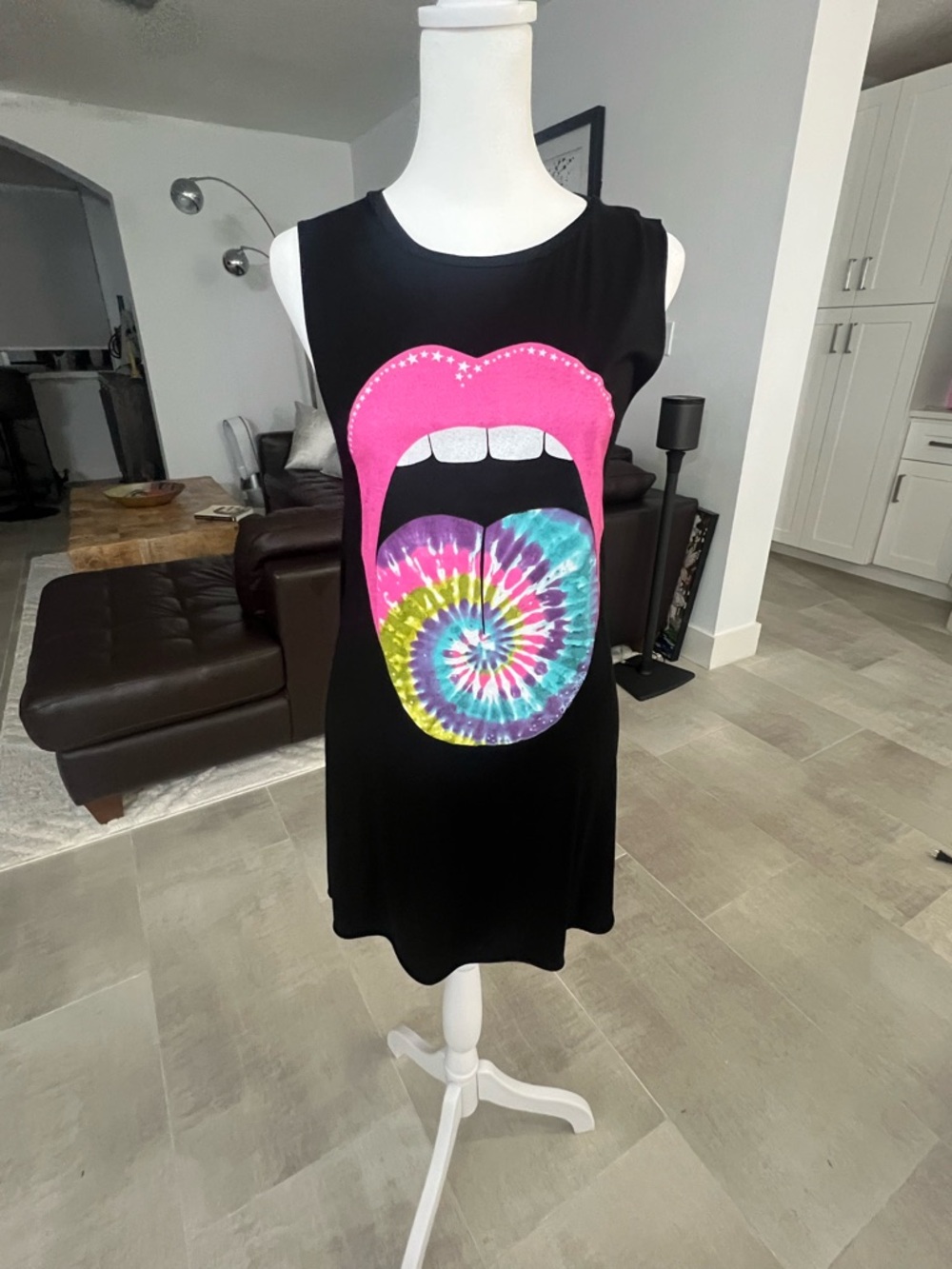 Lauren Moshi Deanna Tie Dye Tongue in Black- XS